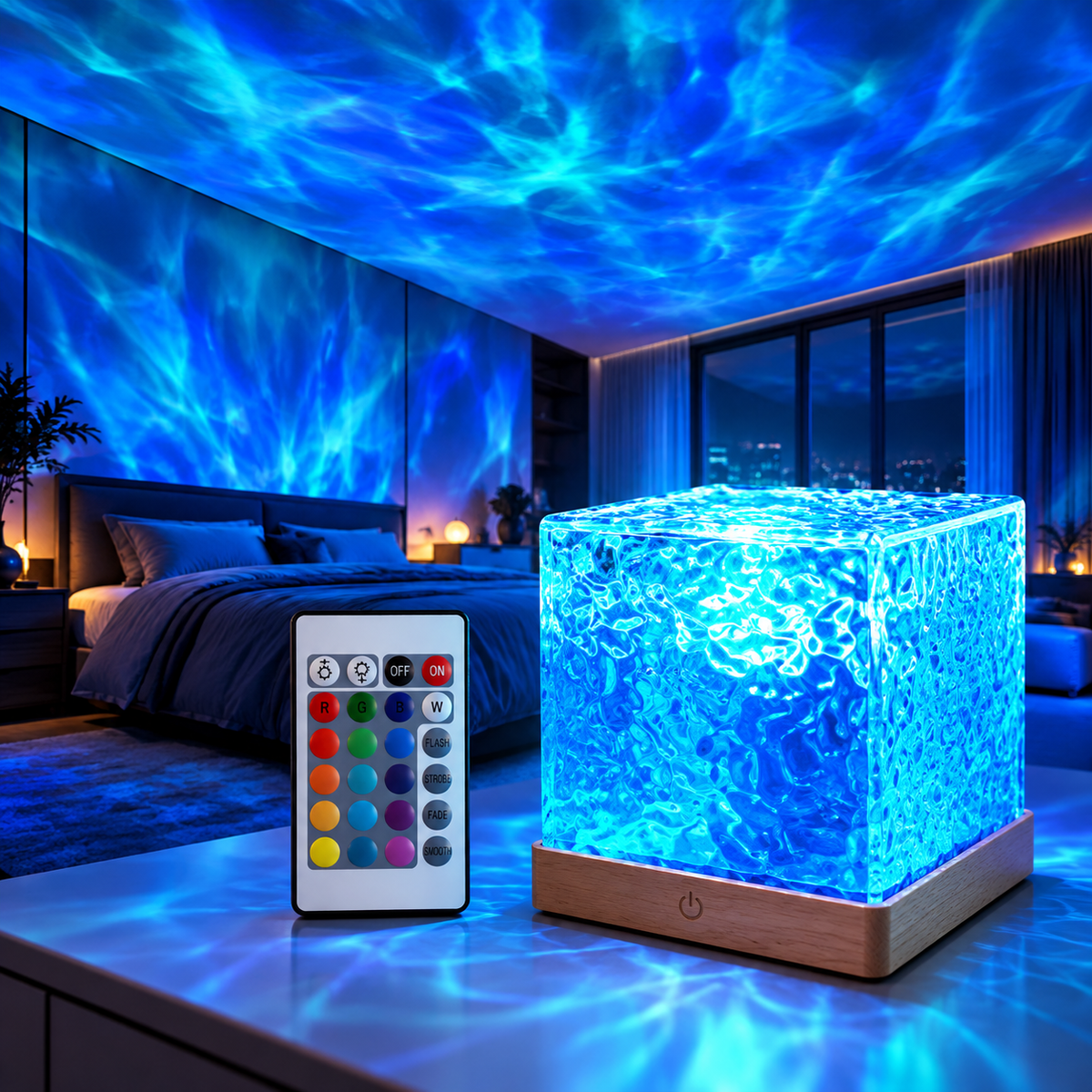 Cubo Lampara con Ondas de Agua
