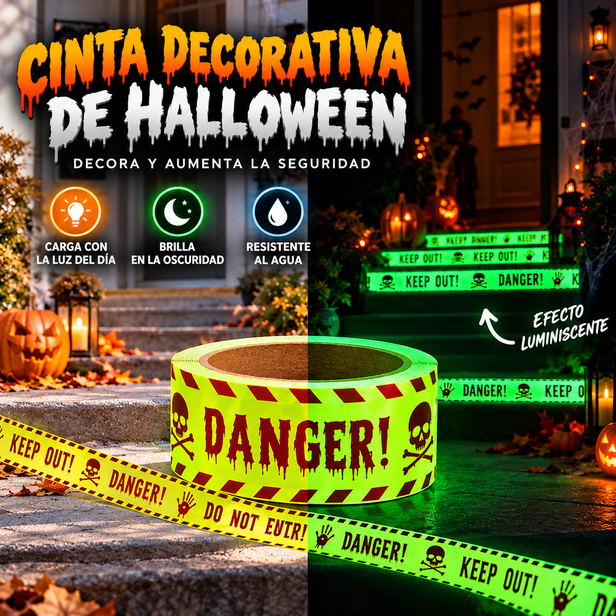 Cinta de Halloween que Brilla en la Oscuridad