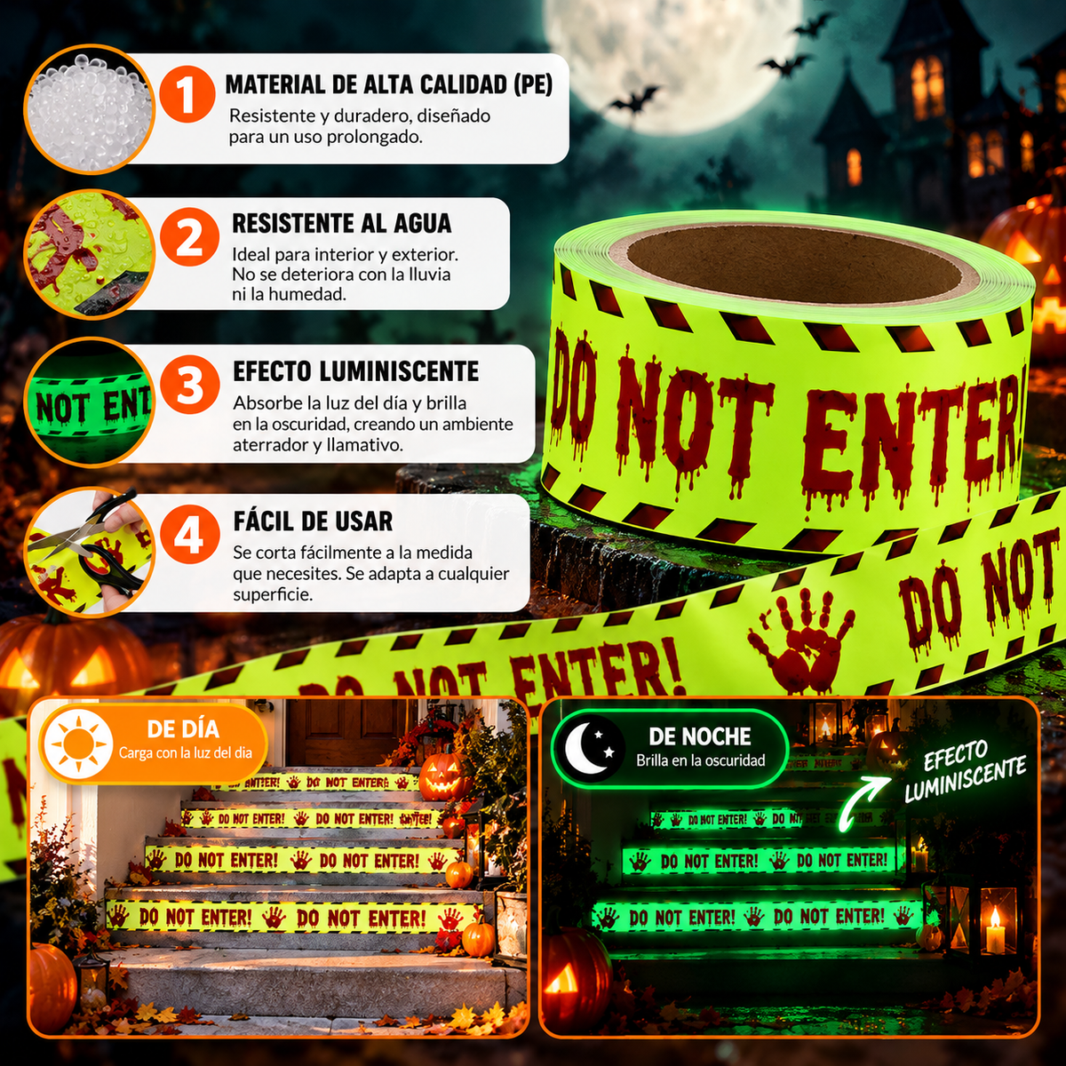 Cinta de Halloween que Brilla en la Oscuridad